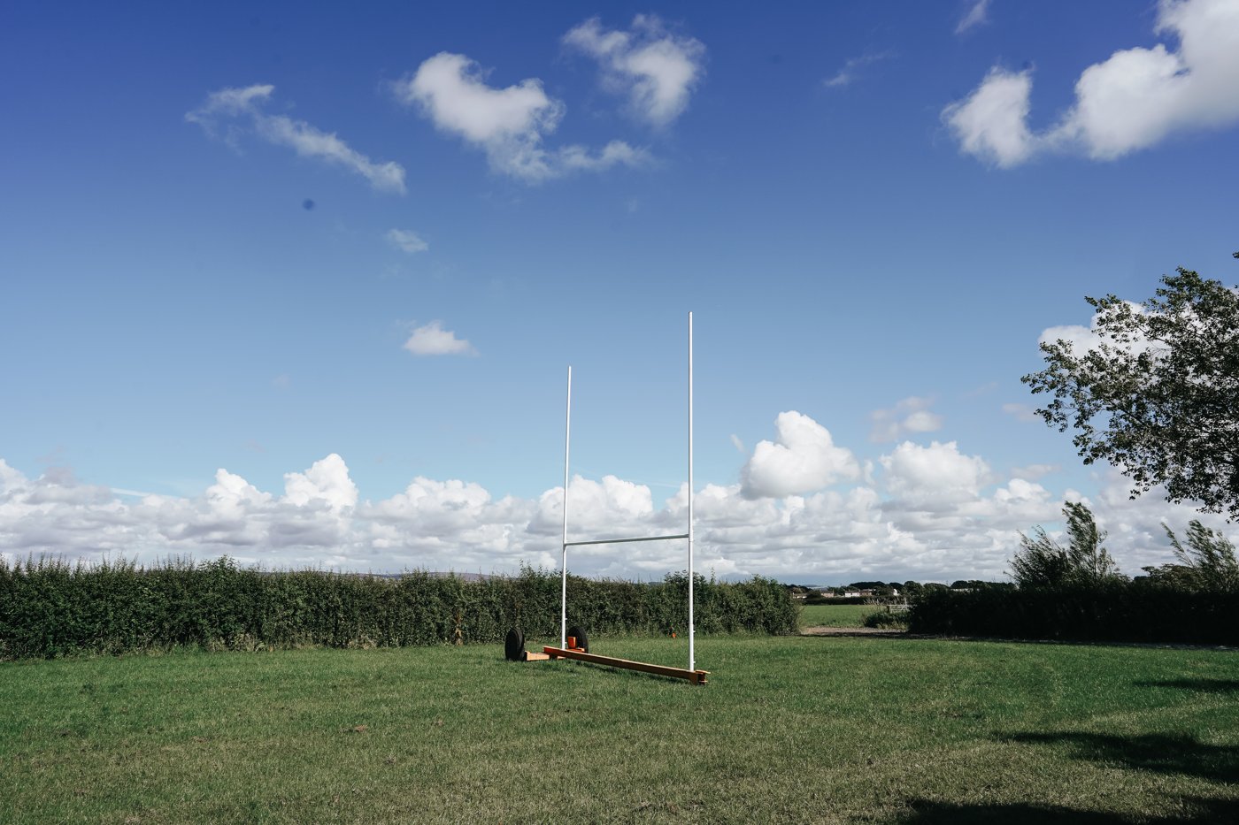 Rugby posts in the paddock at Patty’s Barn